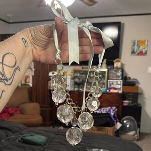 Chunky Funky Lucite Crystal Bead Necklace with Ribbon